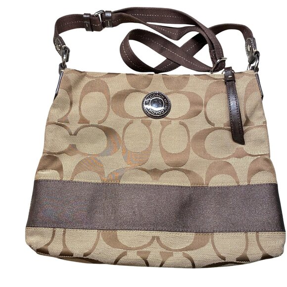 Coach Signature Brown & Tan Crossbody Bag Adjustable Strap logo F19220 coach - Picture 1 of 12